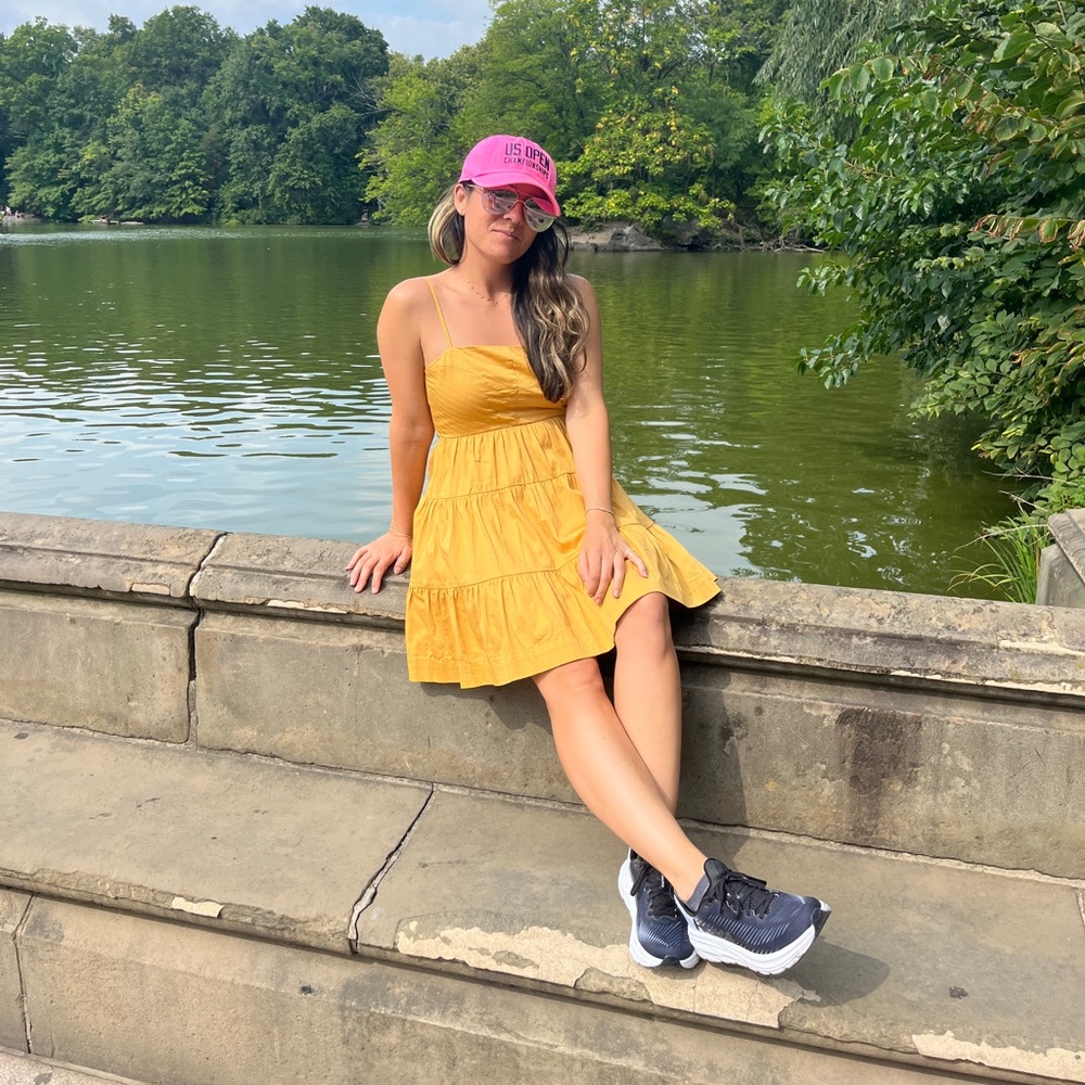 Mustard cotton dress with pockets